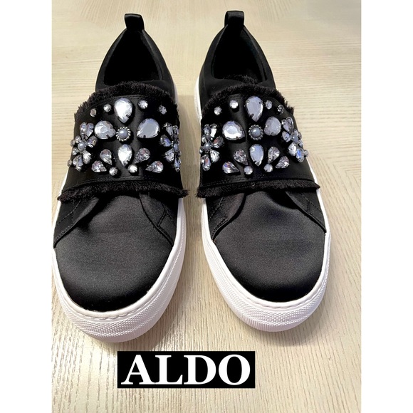Aldo Shoes - ALDO black Satin & Rhinestone Sneakers Sz 9 New